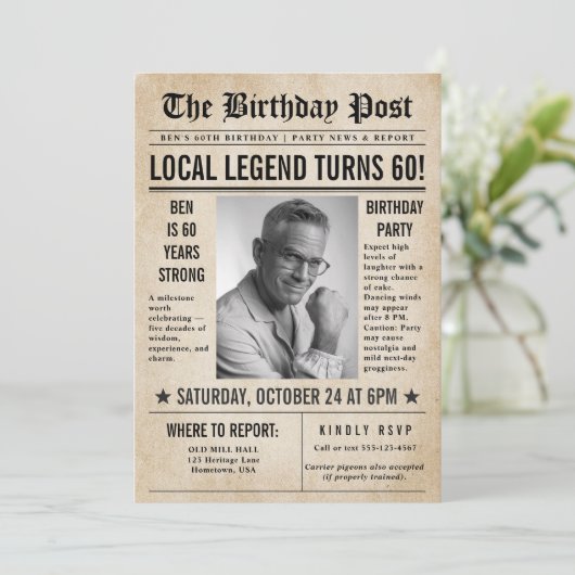 Kranten Verjaardag Nieuws Grappige Humoristische M Kaart (Staand voorkant)