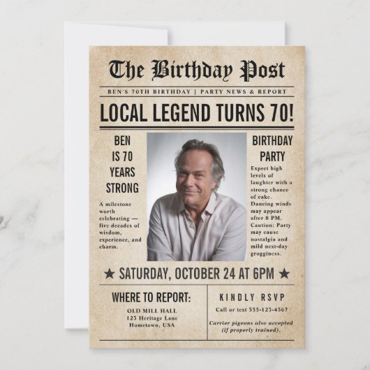 Kranten Verjaardag Nieuws Grappige Humoristische M Kaart (Voorkant)