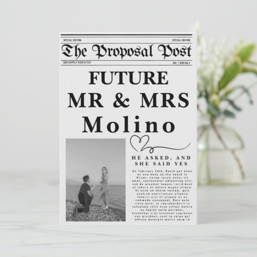 Kranten Verloving Aankondiging Templ Invitation (Staand voorkant)