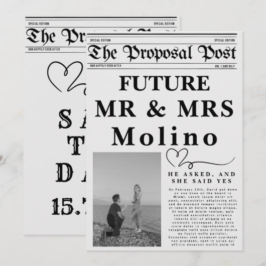 Kranten Verloving Aankondiging Templ Invitation (Voorkant / Achterkant)