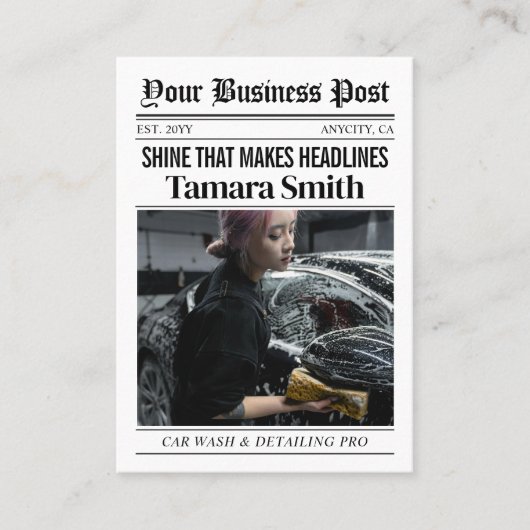 Kranten Visitekaartje, Autowas en Auto Detailing Contactkaartje (Voorkant)