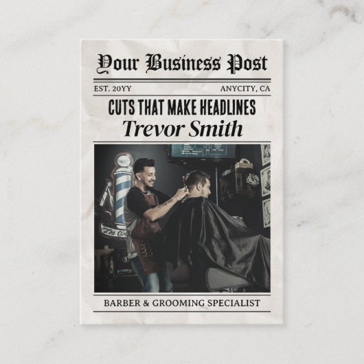 Kranten Visitekaartje, Barber & Grooming Stylist Contactkaartje (Voorkant)