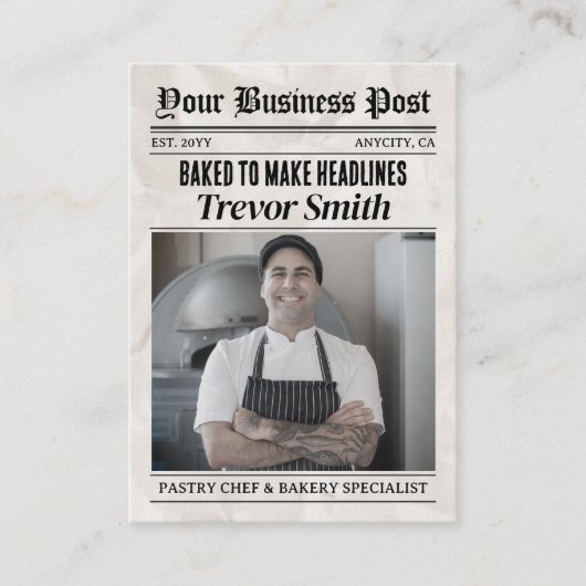 Kranten Visitekaartje, Pastry Chef & Baker Contactkaartje (Voorkant)