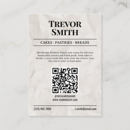 Kranten Visitekaartje, Pastry Chef & Baker Contactkaartje (Achterkant)