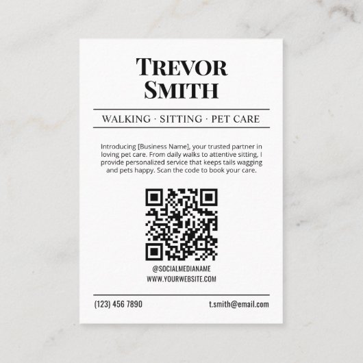 Kranten Visitekaartje, Pet Sitter en Dog Walker Contactkaartje (Achterkant)