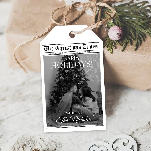 Kranten Wat Een Jaar Zwart Wit Foto Kerstmis Cadeaulabel