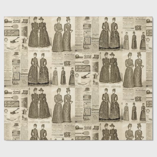  krantenadvertenties Rustic Tiled Cadeaupapier (Vlak)