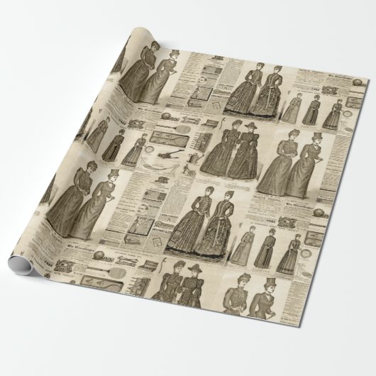  krantenadvertenties Rustic Tiled Cadeaupapier (Uitgerold)