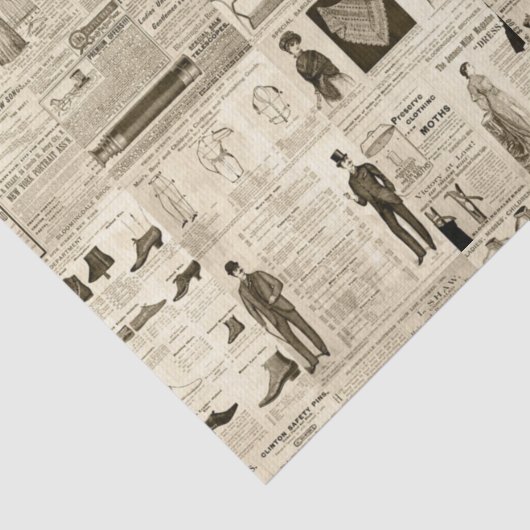  krantenadvertenties Rustic Tiled Tissuepapier (Detail)