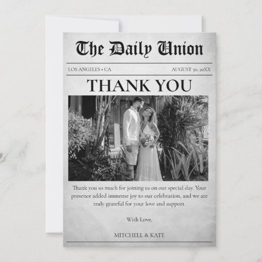 Krantenartikel Bruiloft Bedankkaart (Voorkant)