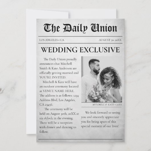 Krantenartikel Bruiloft Kaart (Voorkant)