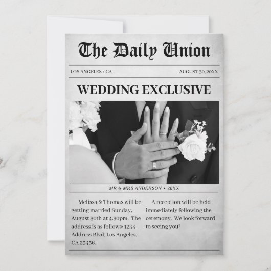 Krantenartikel Bruiloft Kaart (Voorkant)