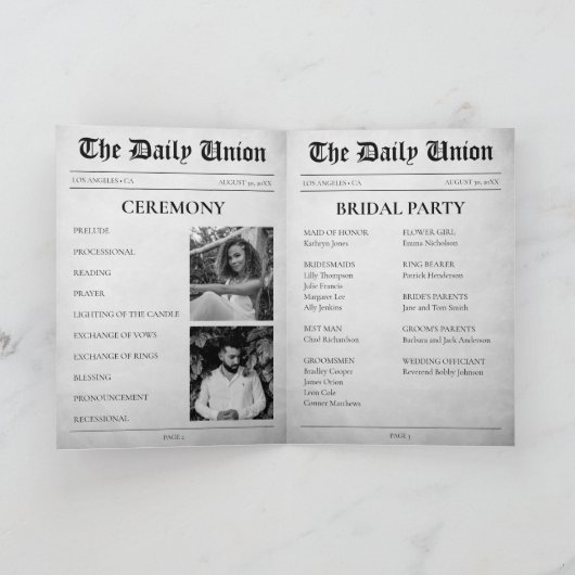 Krantenartikel Gevouwen Huwelijksprogramma Programma (Binnen)