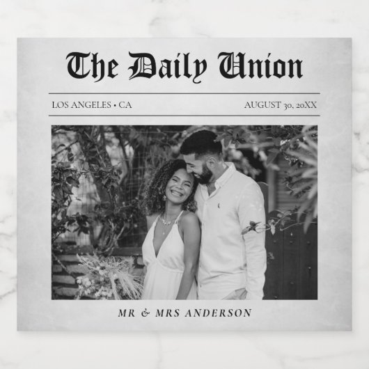 Krantenartikel Huwelijksreceptie Sparkling Wijnetiket (Enkel label)