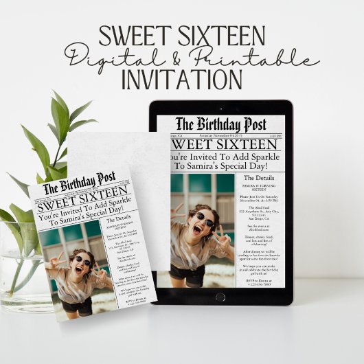 Krantenartikel Unieke pret Sweet Sixteen verjaarda Kaart