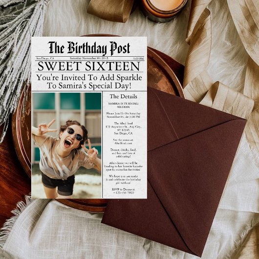 Krantenartikel Unieke pret Sweet Sixteen verjaarda Kaart