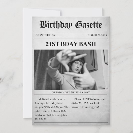 Krantenartikel Verjaardagsfeest Kaart (Voorkant)