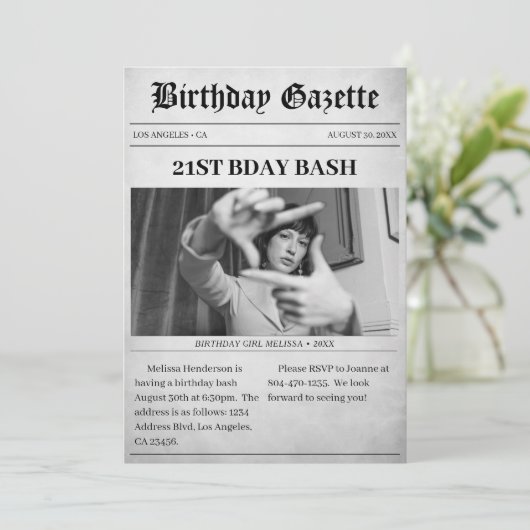 Krantenartikel Verjaardagsfeest Kaart (Staand voorkant)