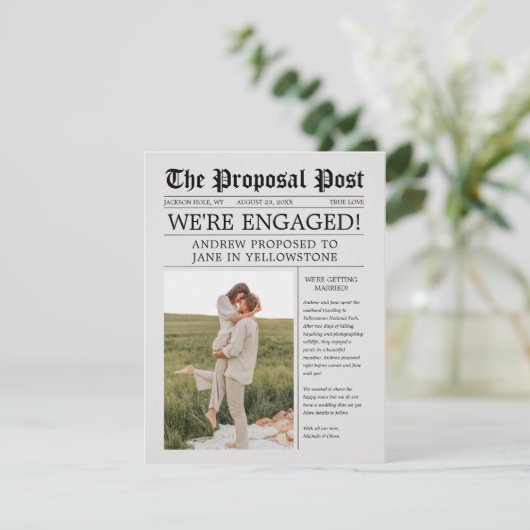 Krantenbericht Verloving Bewaar de datum (Staand voorkant)