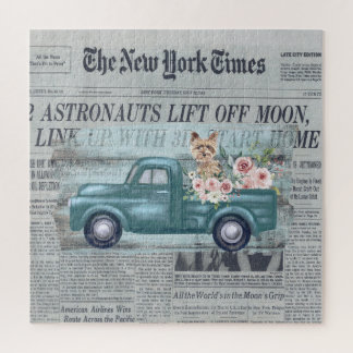Krantendecoratie Yorkie En Teal Truck Legpuzzel