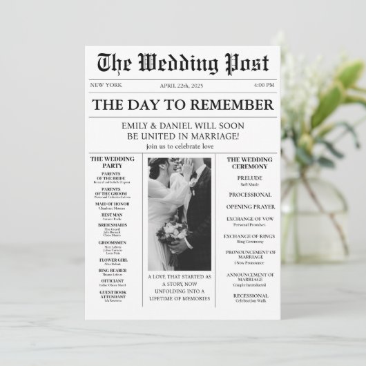 Krantendetails Tijdlijn Fotobruiloft Kaart (Staand voorkant)