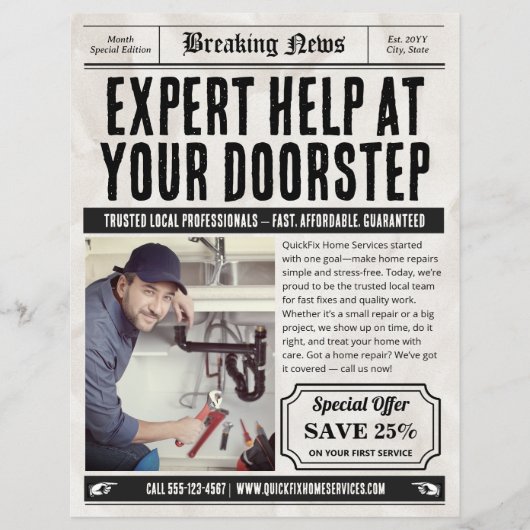 Krantendiensten Flyer, Retro Small Business Ads Flyer (Voorkant)