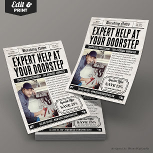 Krantendiensten Flyer, Retro Small Business Ads Flyer