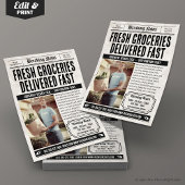 Krantenflyer, Retro Groceries Delivery Service Flyer