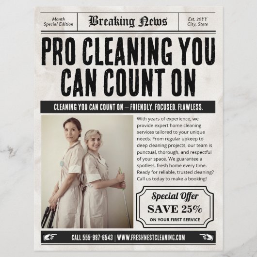 Krantenflyer, Retro Home Cleaning Services Flyer (Voorkant)