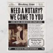 Krantenflyer, retro mobiele notarisdiensten flyer (Voorkant)