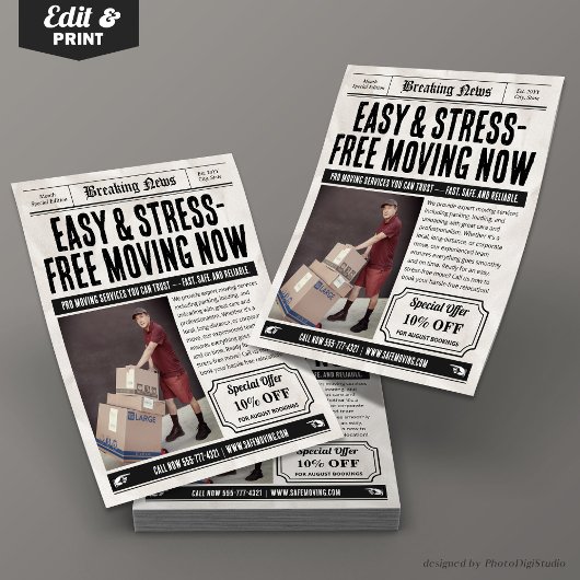 Krantenflyer, Retro Verpakking & Verhuisdiensten Flyer