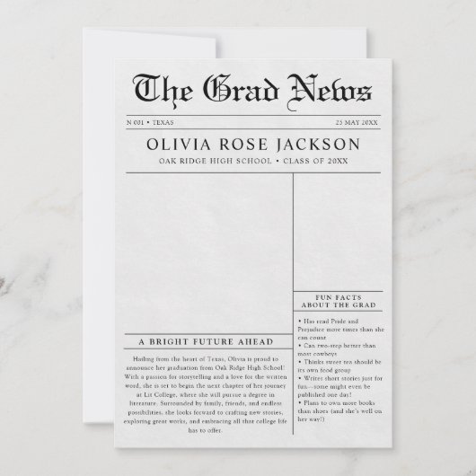 Krantenfoto Afstuderen Aankondiging (Voorkant)