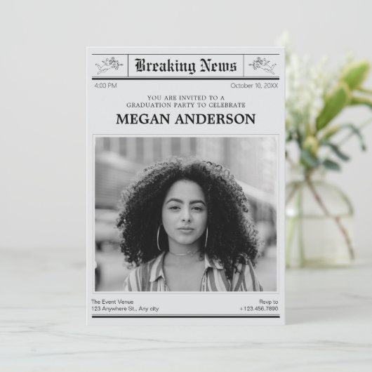 Krantenfoto afstuderen kaart (Staand voorkant)