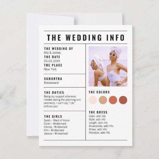 Krantenfoto Be My Bridesmaid Voorstel Info Kaart (Achterkant)