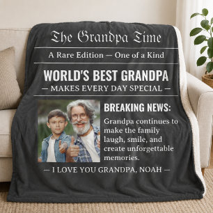 Krantenfoto Beste Opa van de Wereld Wit Zwart Fleece Deken