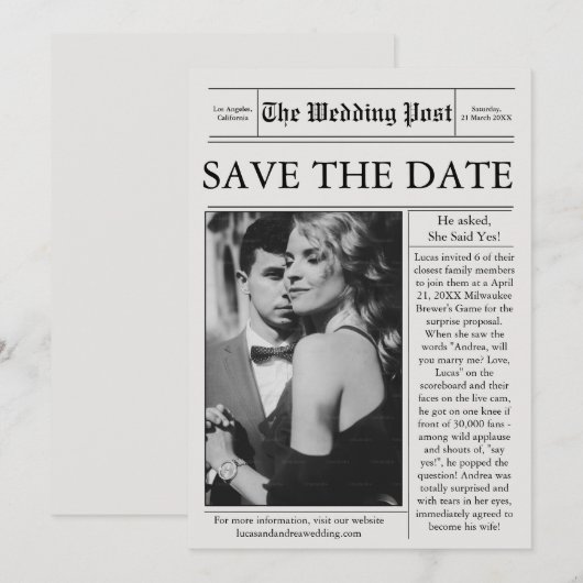 Krantenfoto Bewaar de trouwdatum Kaart (Voorkant / Achterkant)