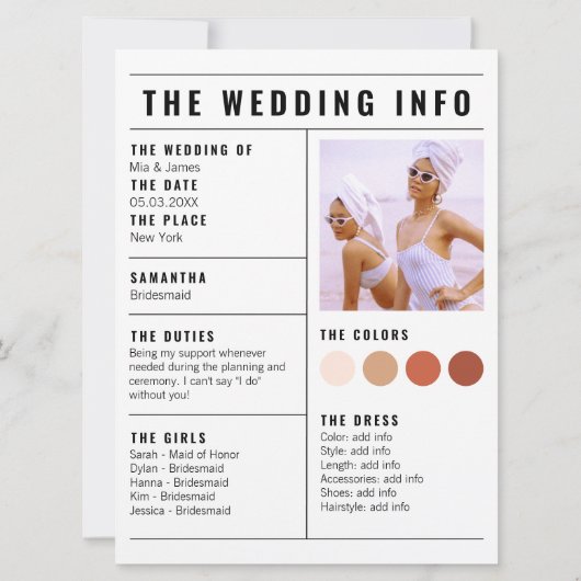 Krantenfoto Bruidsmeisje Aanzoek Informatie Kaart (Achterkant)