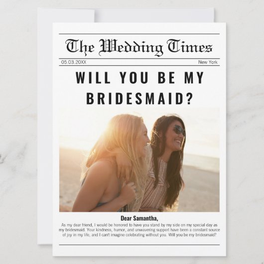 Krantenfoto Bruidsmeisje Aanzoek Informatie Kaart (Voorkant)