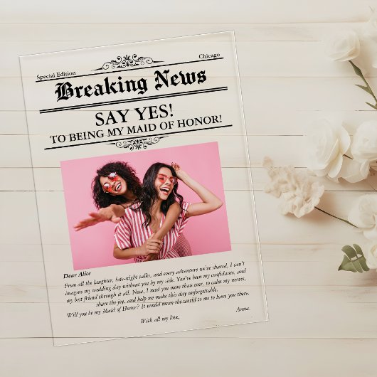 Krantenfoto Maid of Honor of Bridesmaid Acryl Uitnodigingen