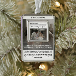 Krantenfoto Merry and Married Verzilverd Omlijst Ornament