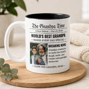 Krantenfoto Opa van de Wereld Cool Cadeau Tweekleurige Koffiemok