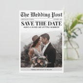 Krantenfoto Unieke bruiloft Save The Date (Staand voorkant)