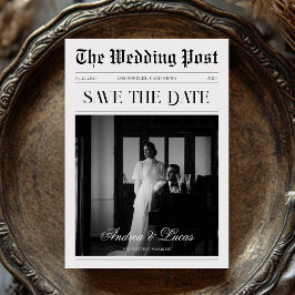  krantenfoto Weddenschap Save the Date Kaart