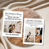 Krantenfotocollage Elegante bruiloft Dank u Kaart