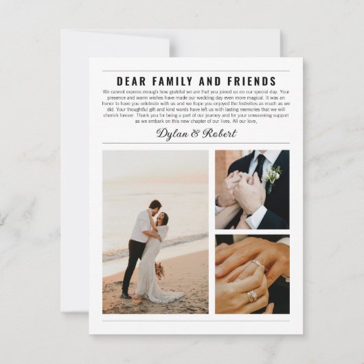 Krantenfotocollage Elegante bruiloft Dank u Kaart (Achterkant)