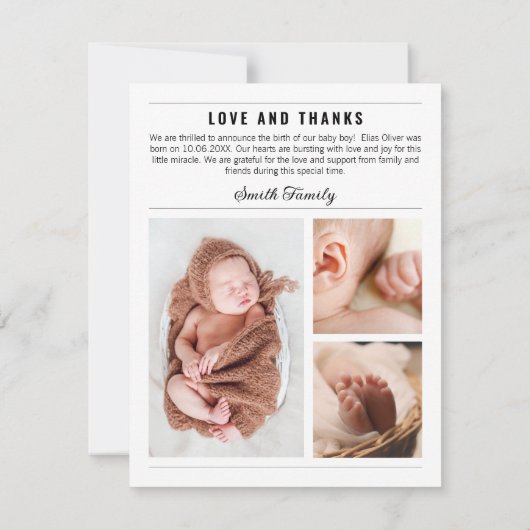 Krantenfotocollage geboorte aankondiging (Achterkant)