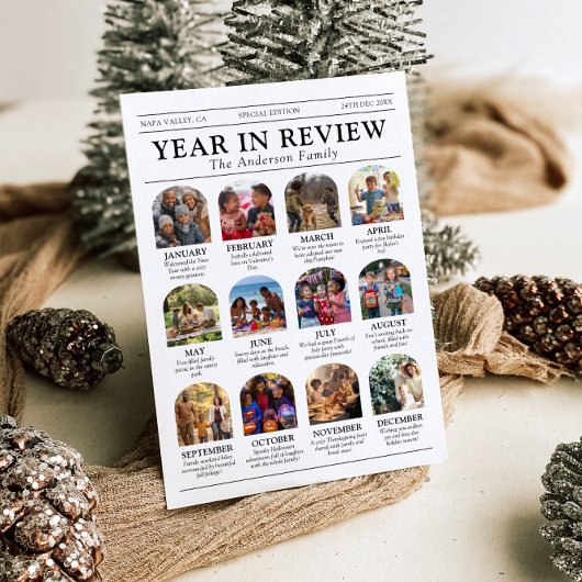 Krantenjaar in Review Familiefoto Kerst Feestdagenkaart