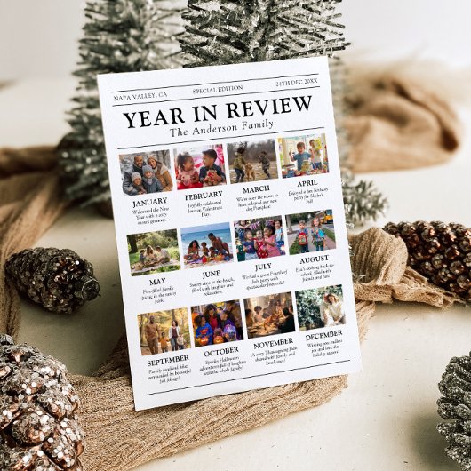 Krantenjaar in Review Familiefoto Kerst Feestdagenkaart