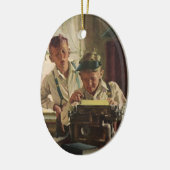  krantenjournalisten, schrijfmachines keramisch ornament (Links)