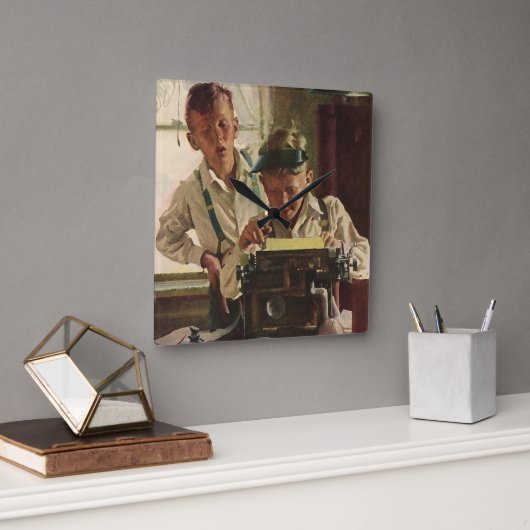  krantenjournalisten, schrijfmachines vierkante klok (Kantoor)